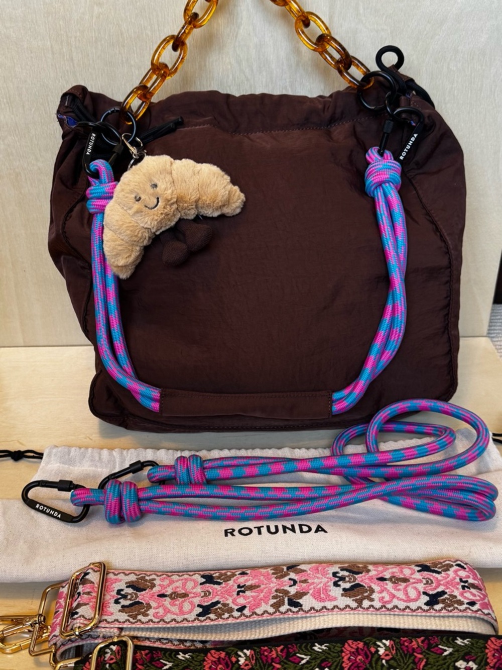 Rotunda Sant Hobo Bag + Extra Straps & Plush Croissant Bag Charm